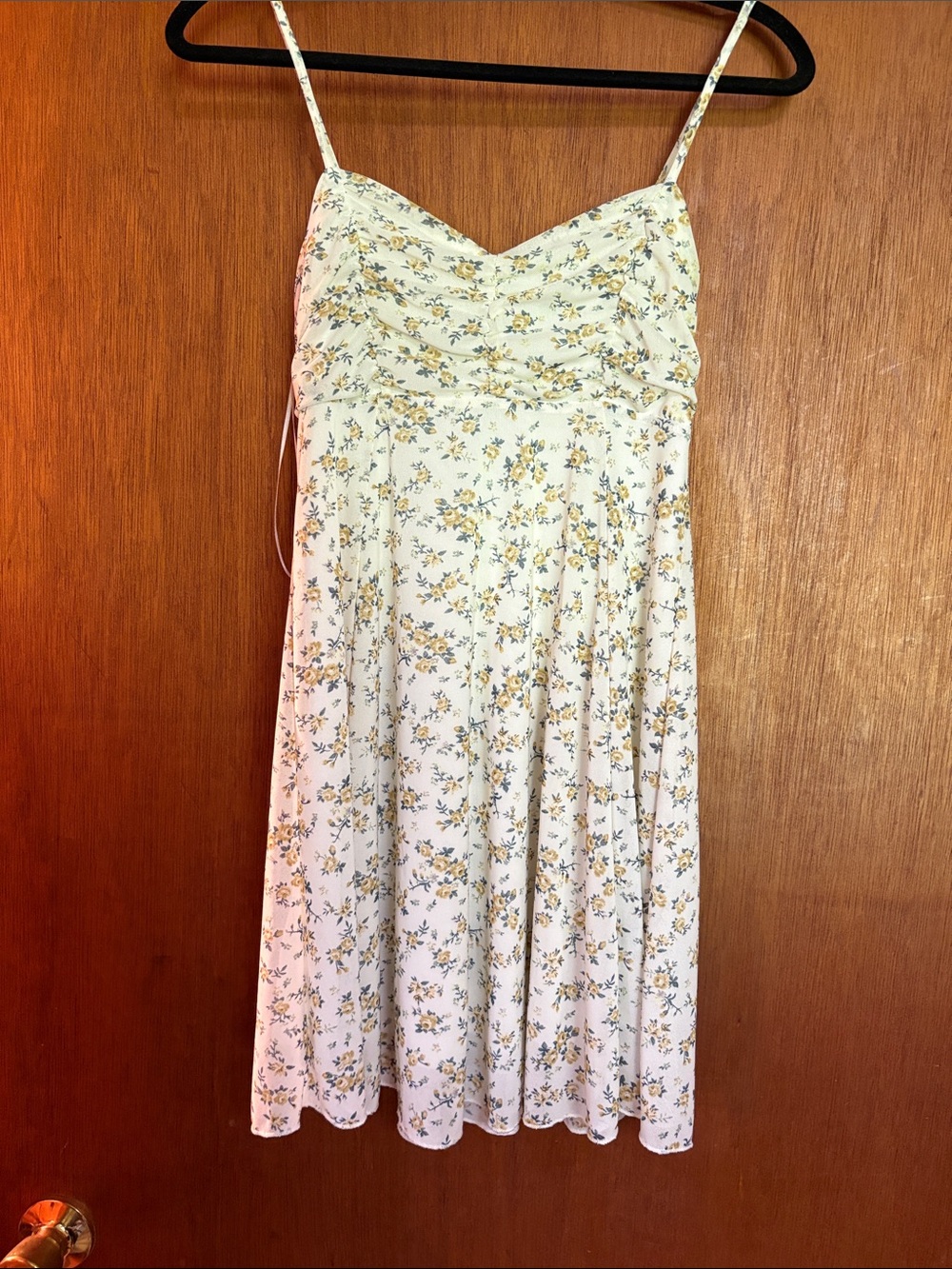 Light Yellow Floral Spaghetti-Strap Mini Dress
